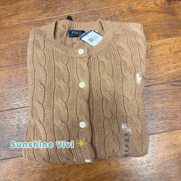 Polo Ralph Lauren Sweaters - NWT Polo Ralph Lauren Cable-Knit Cotton Crewneck Cardigan Camel Women's XL